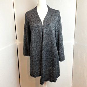 Eileen Fisher Linen Platinum Gray Shimmer Longline Cardigan 3/4 Length …
